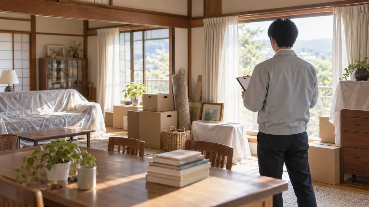 長く使われていない家の家財を確認する空き家片付けのイメージ