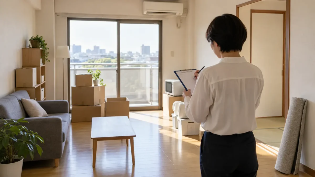 退去を控えた住まいの家財を確認する片付け相談のイメージ